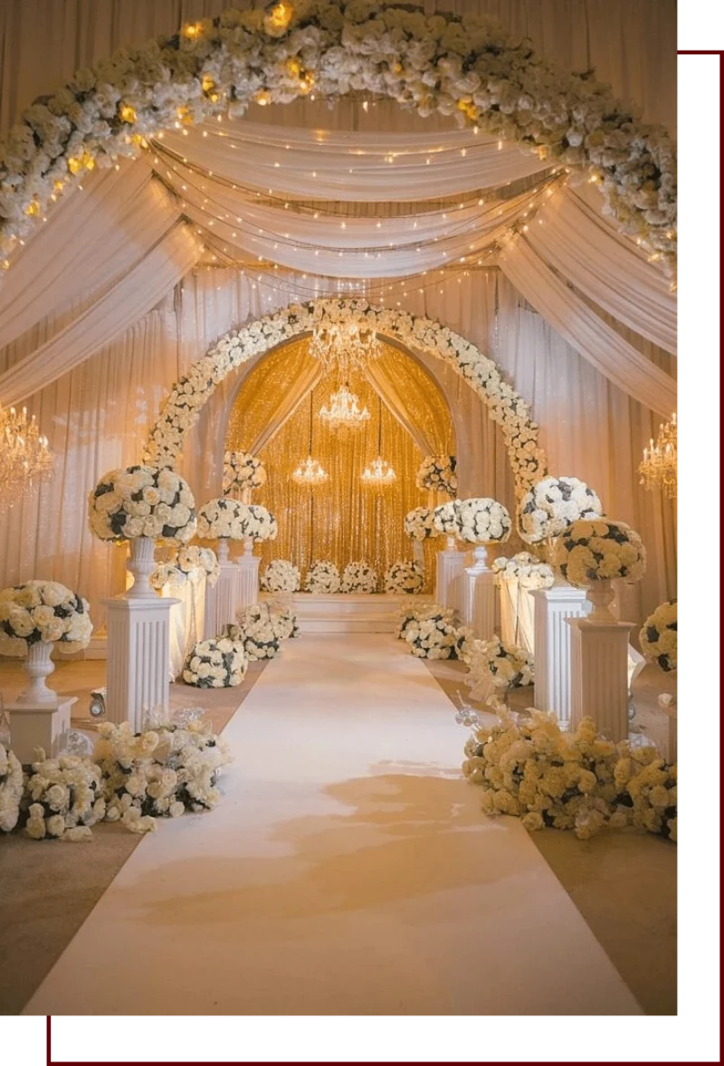 Elegant floral wedding stage at The Raaj Palace